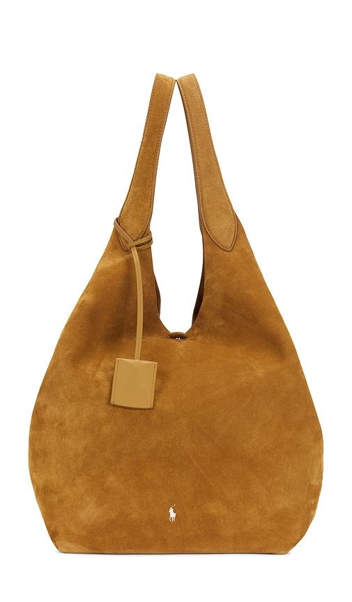 polo ralph lauren suede large tote in tan.