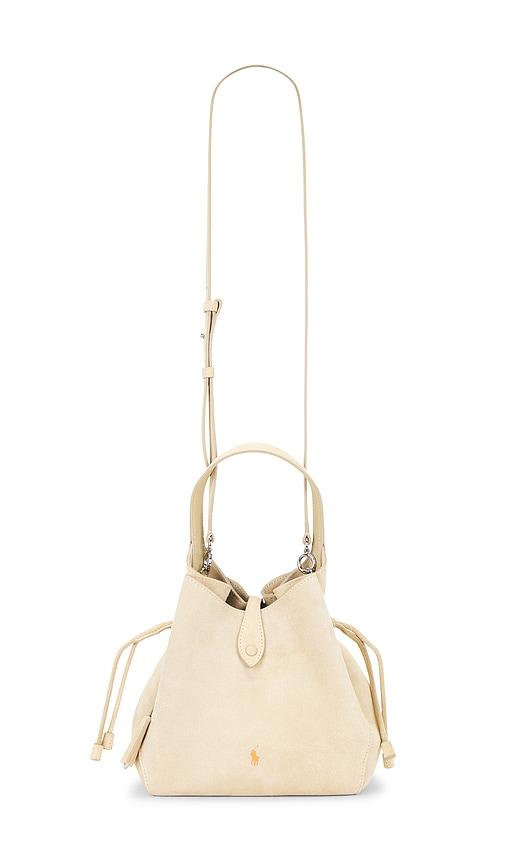 polo ralph lauren suede poly medium crossbody bag in cream.