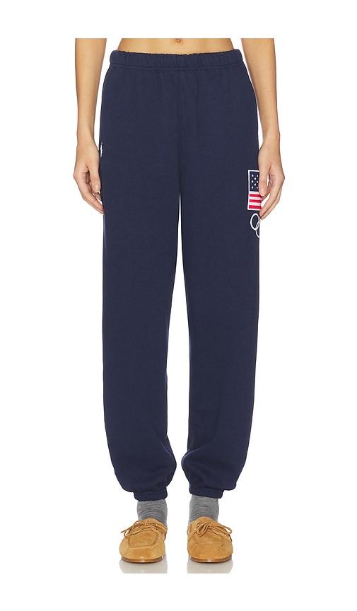 polo ralph lauren vintage fleece standard banded sweatpants in navy.