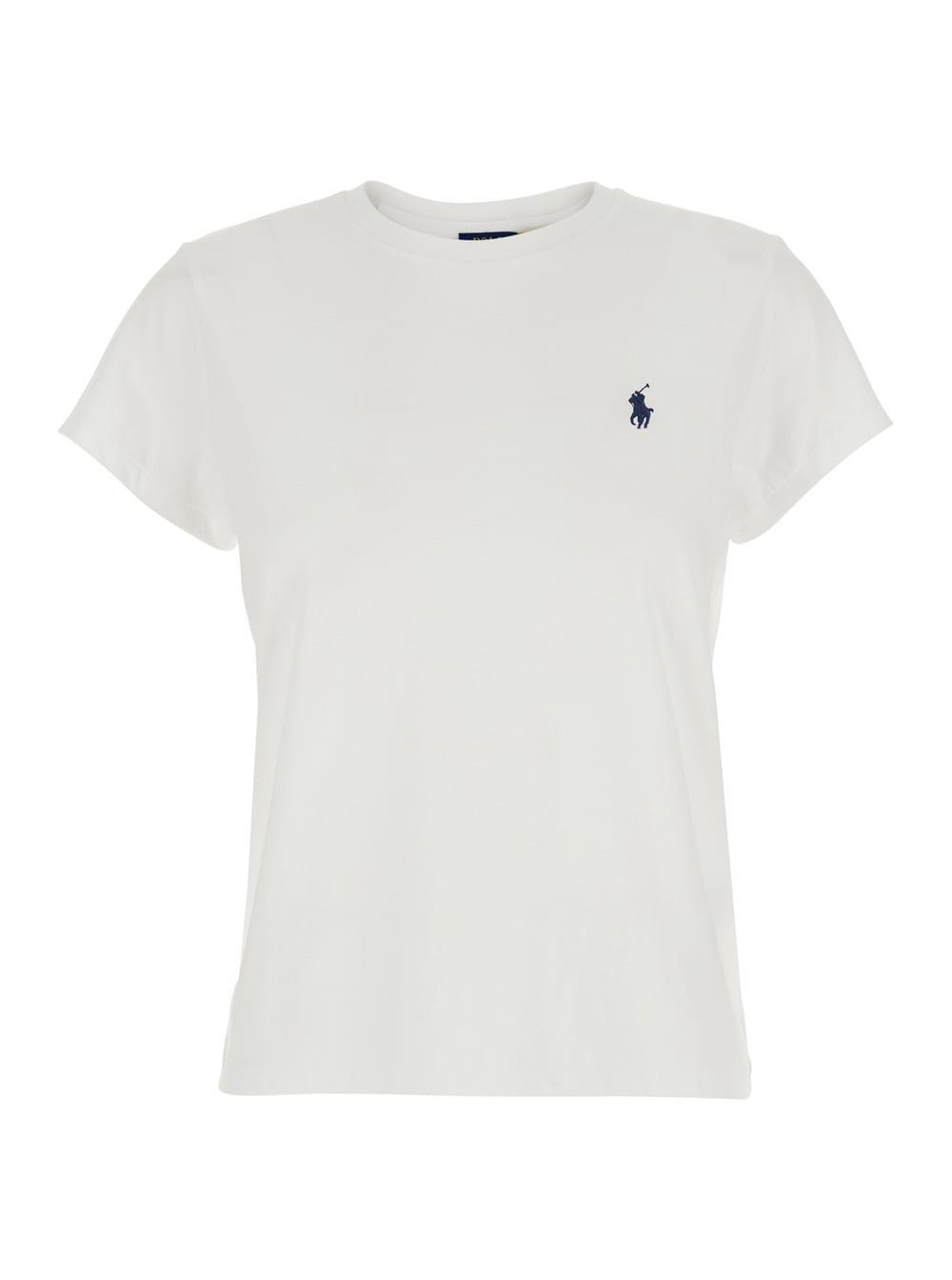 polo ralph lauren white crew neck t-shirt with pony embroidery on the front in cotton for women