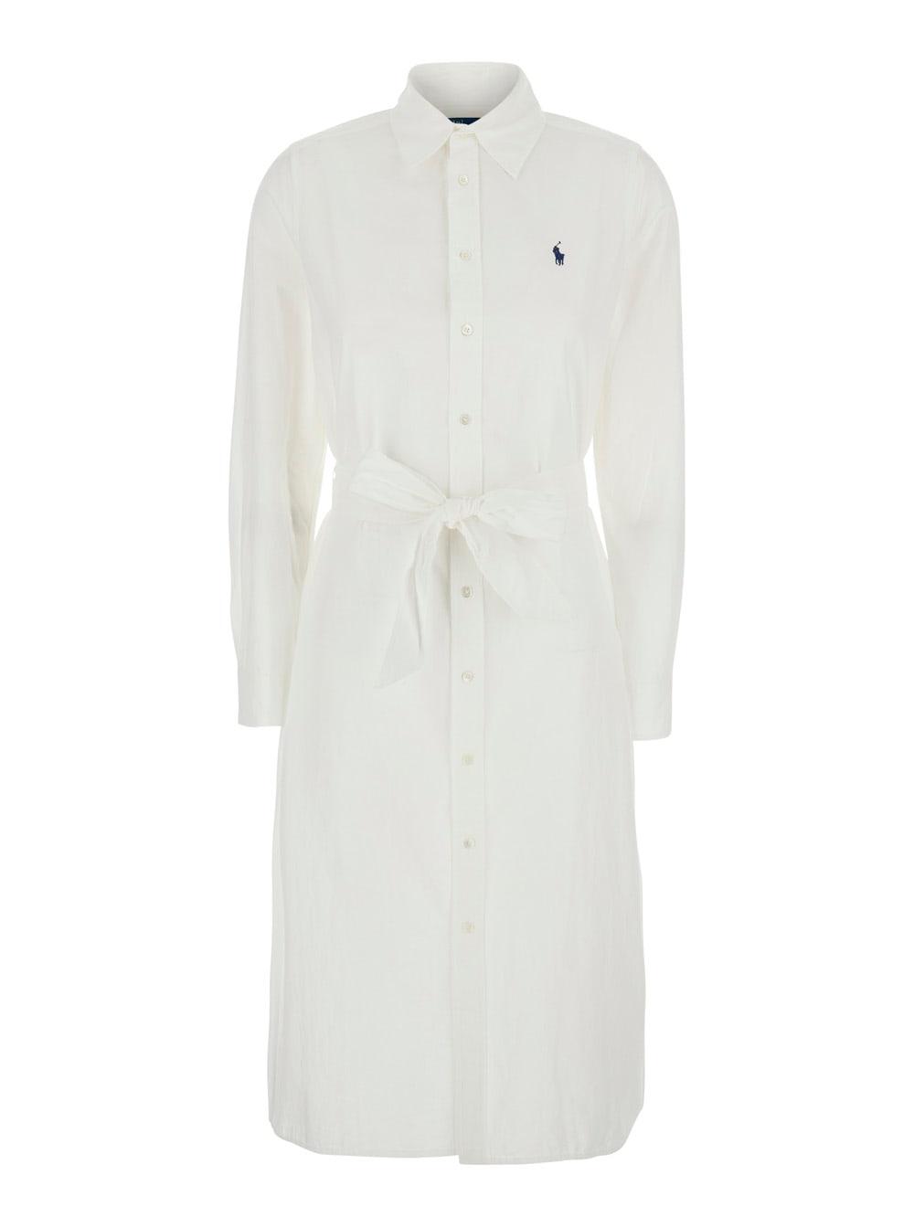 polo ralph lauren white dress with classic collar and pony embroidery on front in cotton for women