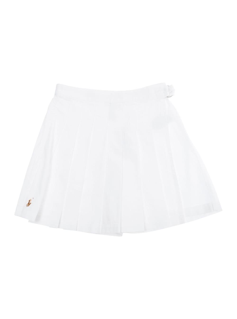 polo ralph lauren white shorts with embroidered pony and pleated details on the front in cotton girl