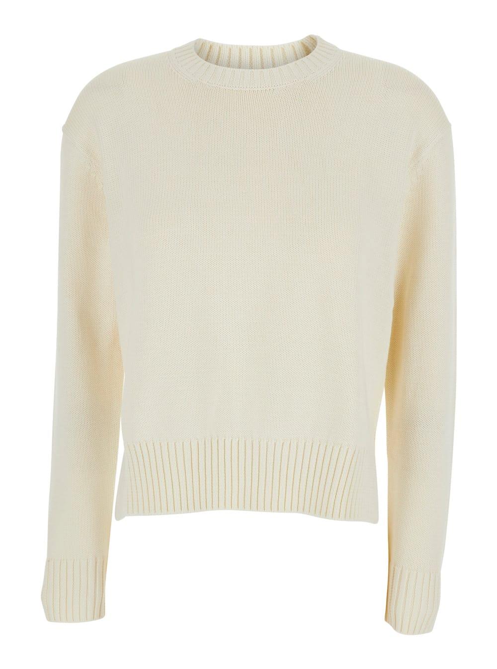 polo ralph lauren white sweater with long sleeves round neck in cotton women