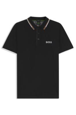 polo shirt with contrast logos- black men's polo shirts