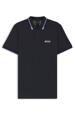 polo shirt with contrast logos- dark blue men's polo shirts