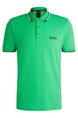 polo shirt with contrast logos- light green men's polo shirts