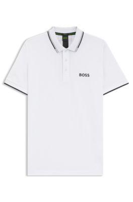 polo shirt with contrast logos- white men's polo shirts