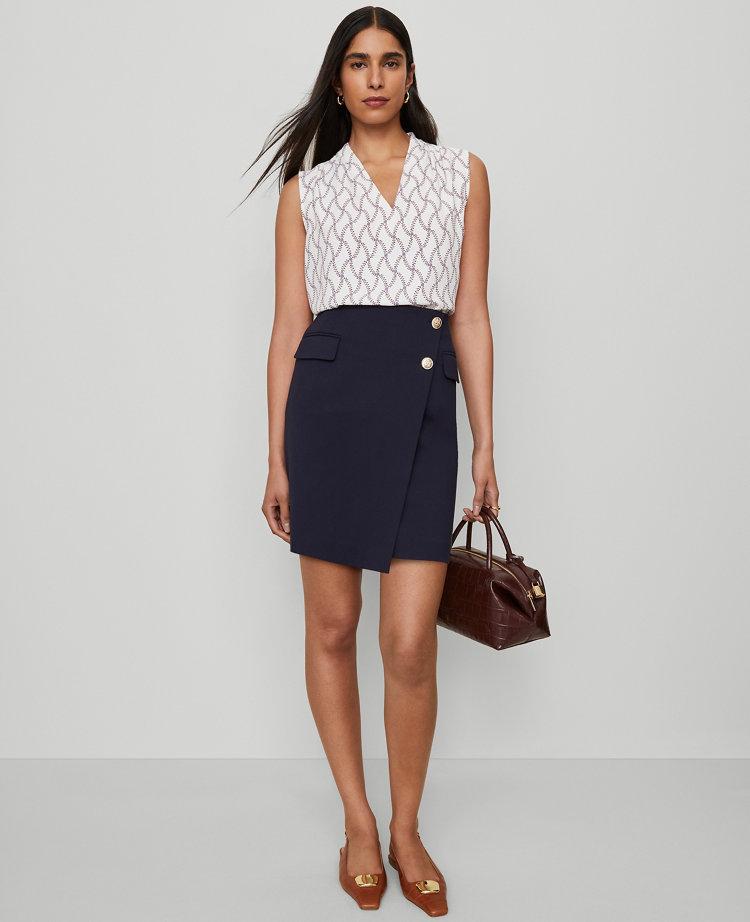 ponte button wrap skirt