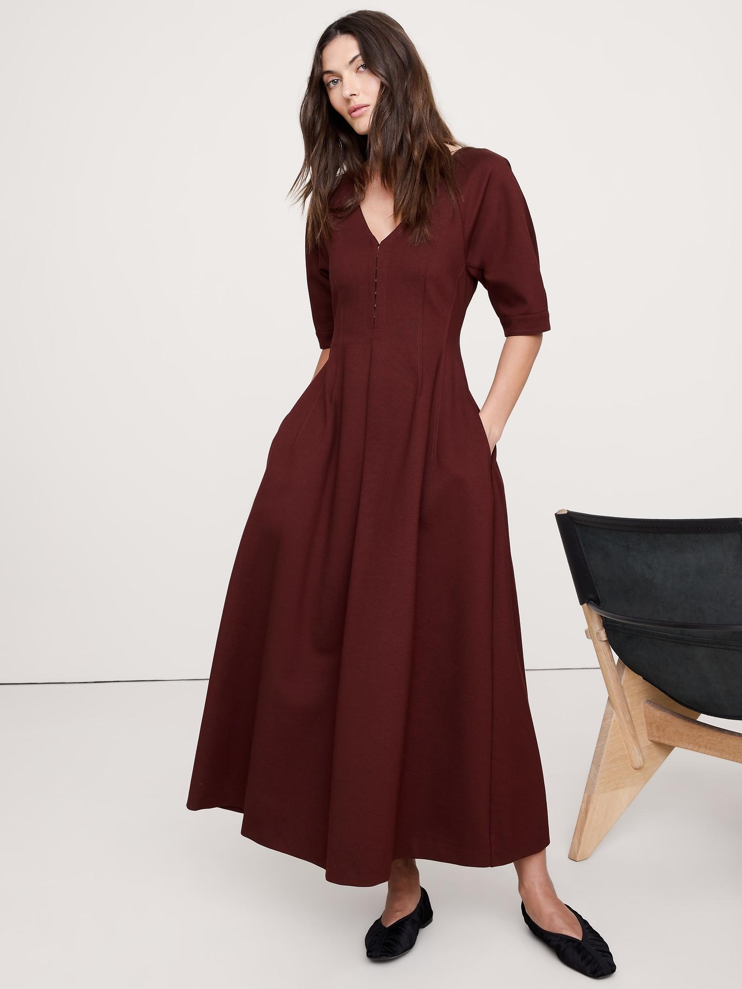 ponte puff-sleeve maxi dress