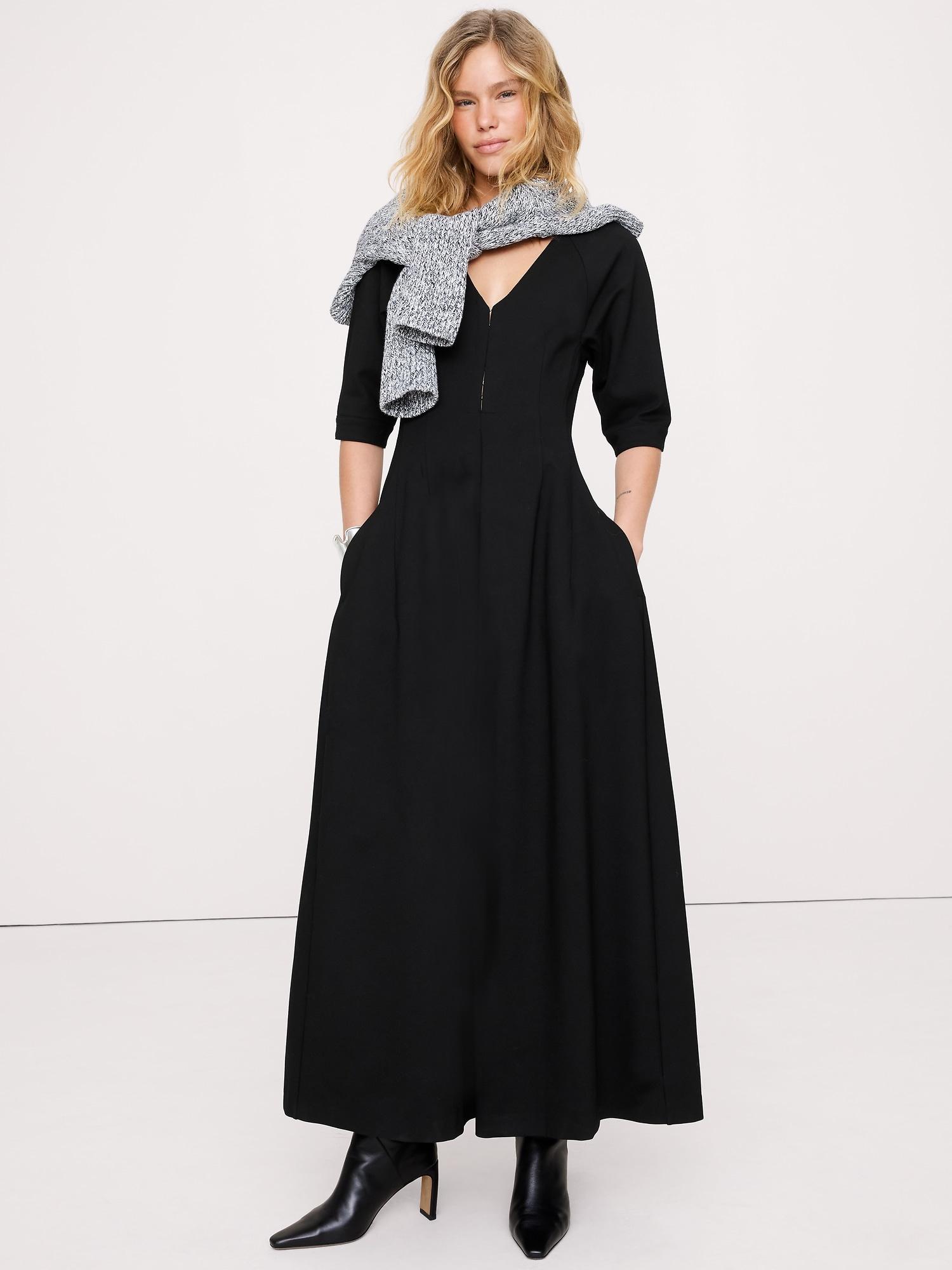 ponte puff-sleeve maxi dress