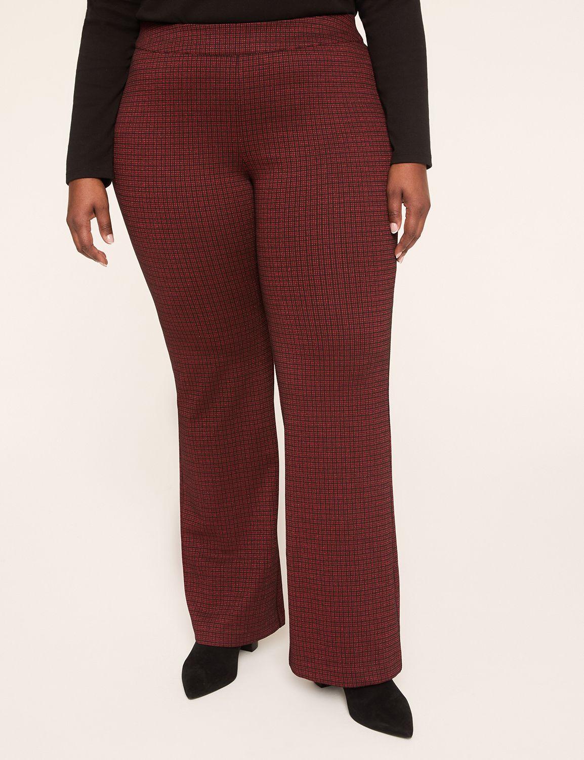 ponte pull-on high-rise flare plaid pant