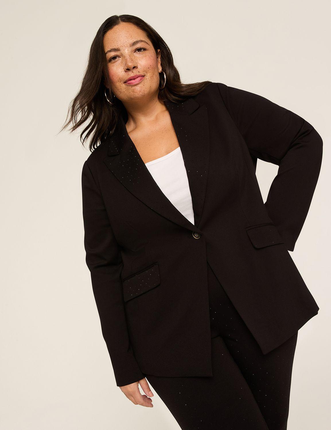 ponte rhinestone-embellished one-button blazer