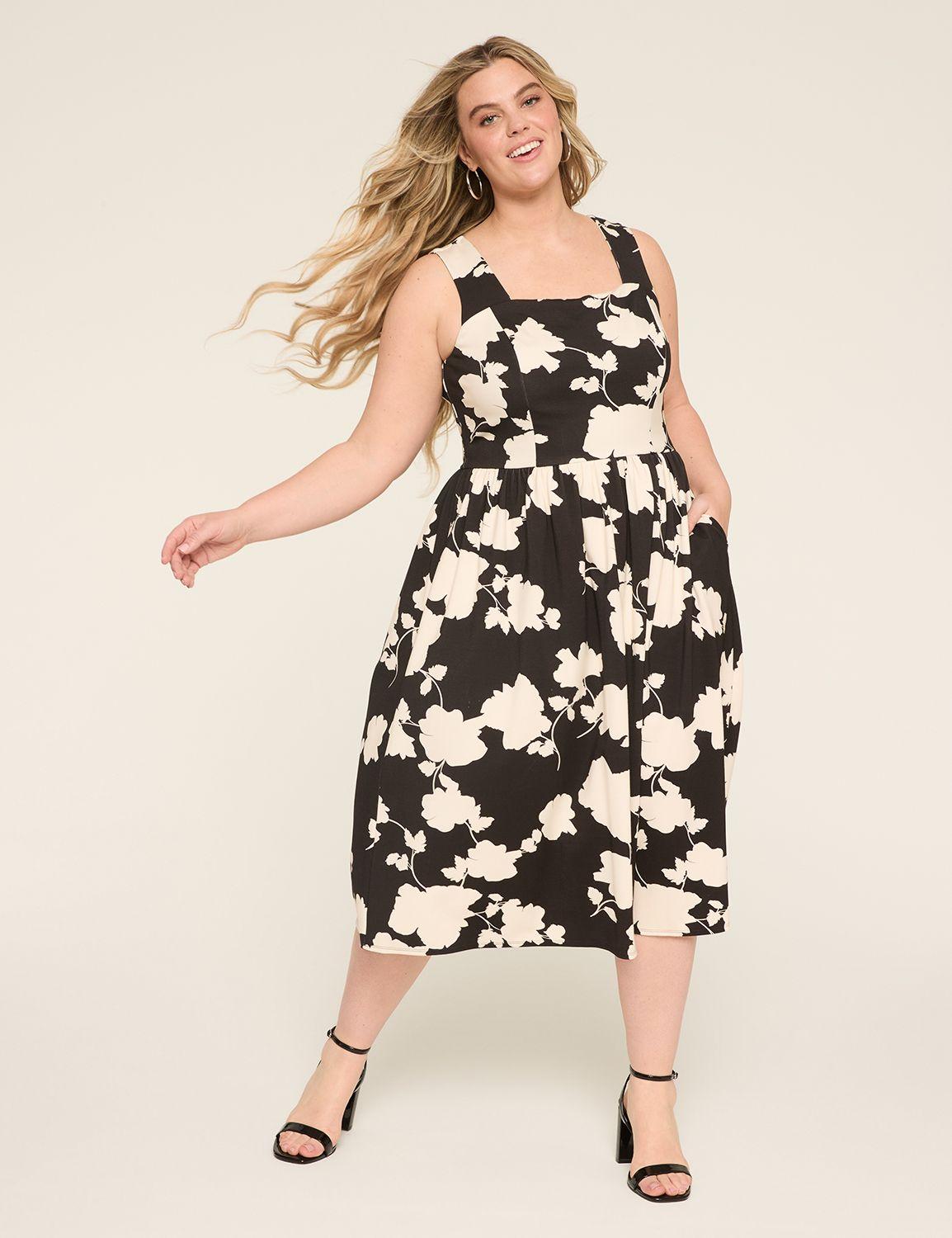 ponte square-neck midi dress