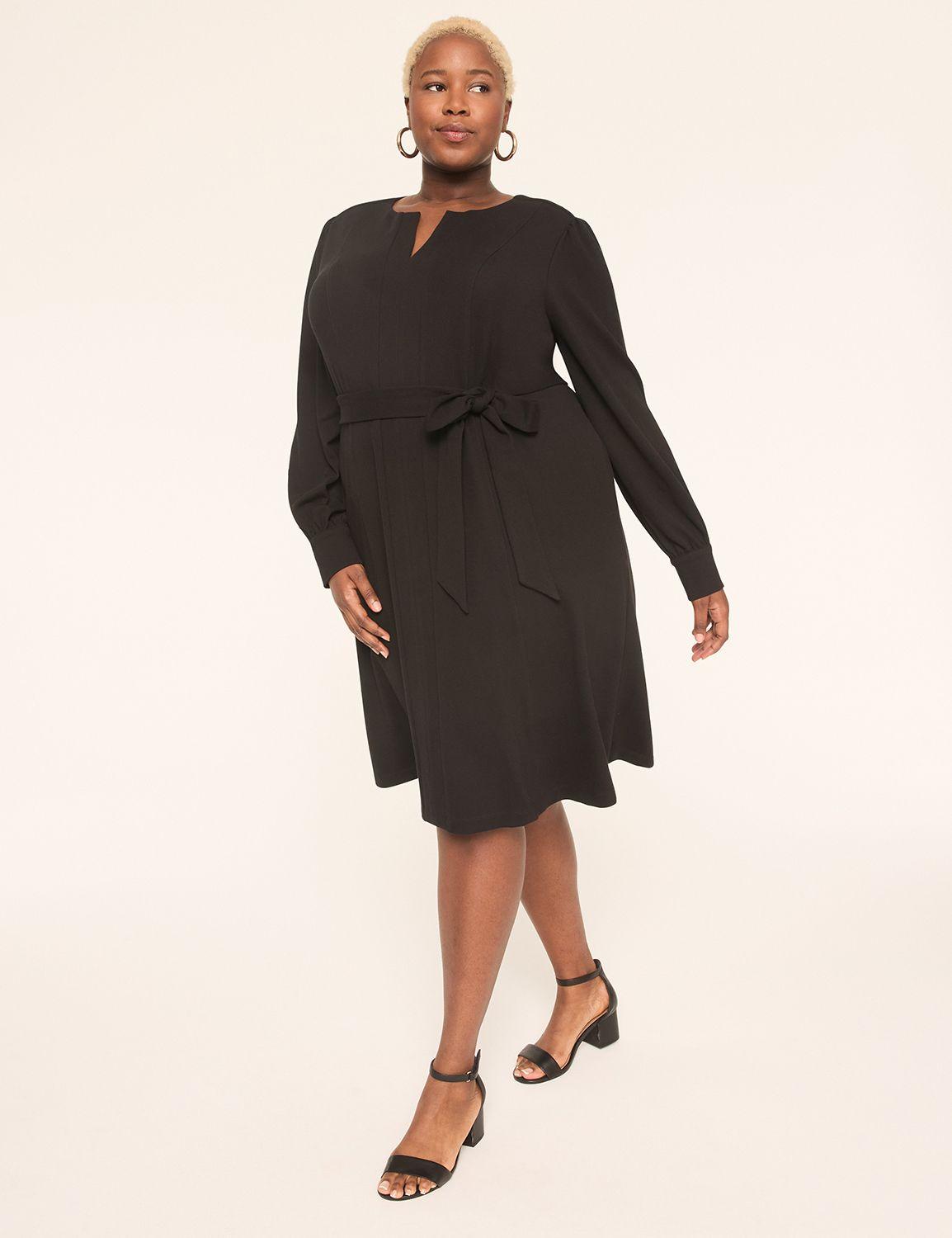 ponte twill tie-waist long-sleeve dress