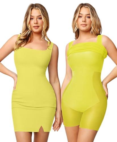 popilush bodycon mini shapewear dress built in shapewear bra 8 in 1 sleeveless cute dresses for women summer yellow