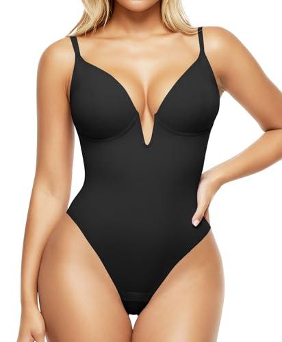 popilush bodysuits for women - tummy control shapewear deep v corset tops concert outfits for women medium
