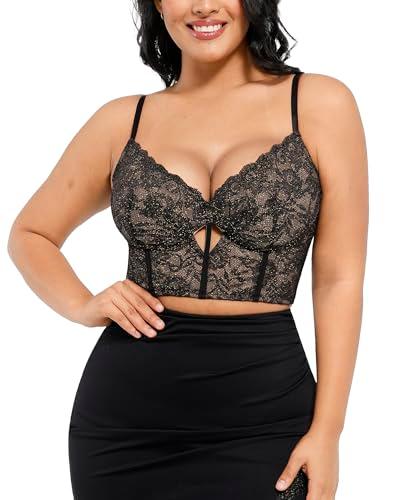 popilush bustier corset crop tops for women v neck lace bralette with underwired racerback adjustable straps