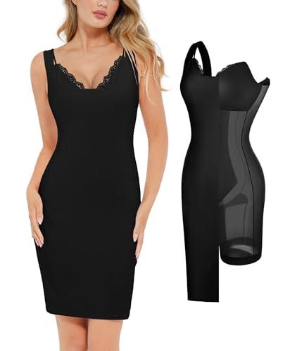 popilush cocktail dresses for women - black summer lace layered bra modal midi shapewear dress party outfits