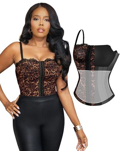 popilush leopard print tops for women lace spaghetti strap going out bustier with buckle waist shaper summer splash