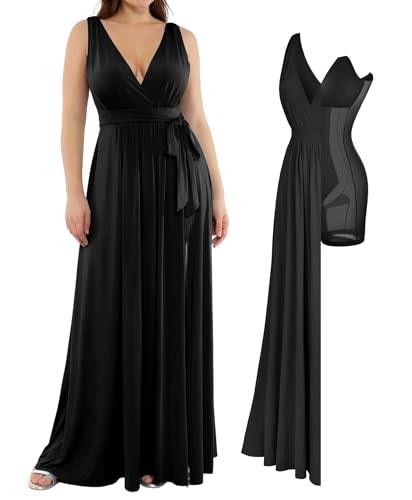 popilush long formal dress for women - shapewear wedding guest dresses floor length cocktail party prom dress black