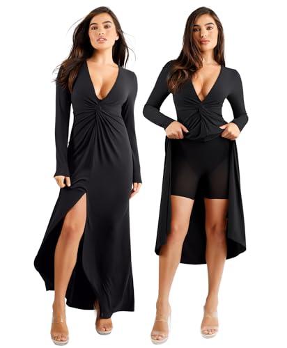 popilush long sleeve formal dresses for women 8 in 1 bodycon dress with built in shapewear wedding guest dress 2024 black