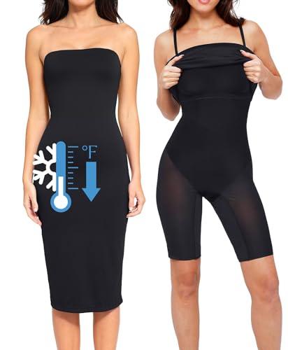 popilush maxi womens shapewear dress long dresses built-in bra slip with adjustable straps bodycon tube summer black