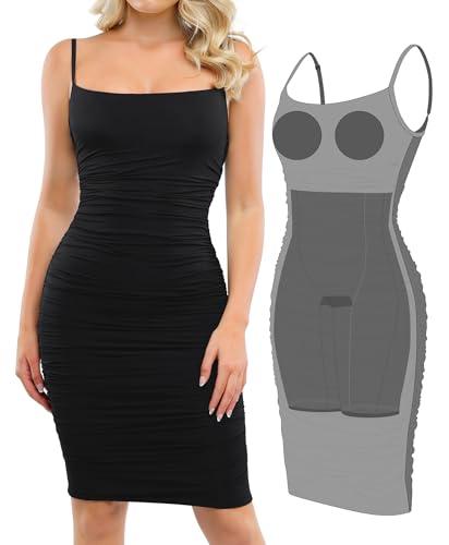 popilush ruched bodycon dresses for women shapewear dress corset midi dresses hoco cocktail dress black