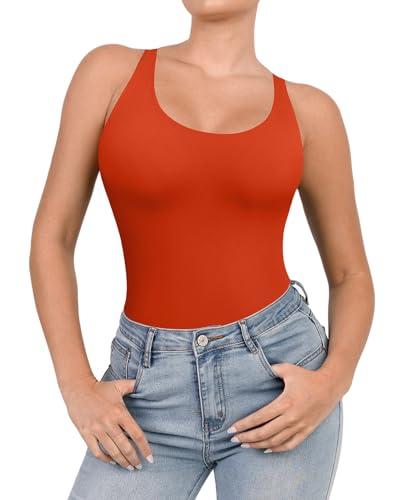 popilush shapewear bodysuit for women round neck sleeveless t shirt tank tops thong bodysuits jumpsuits orange 3xl
