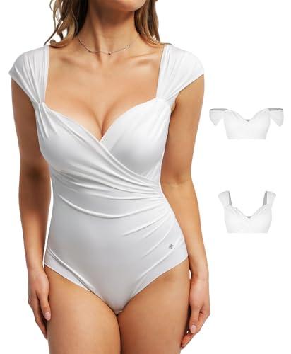 popilush shapewear bodysuits for women - corset tank tops with built in bras sleeveless ruched cute going out outfits
