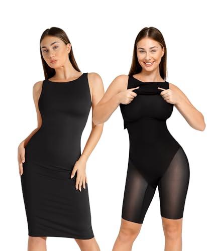 popilush shapewear dress tummy control midi work dresses for women office elegant sleeveless boat neck pencil dress black