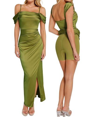 popilush shapewear dress womens multi way wear dresses off the shoulder maxi dress bodycon long cocktail dresses green