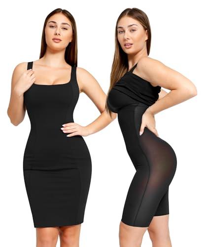 popilush shapewear dress workwear built in shapewear dress square neck sleeveless dress 3d hips offer black