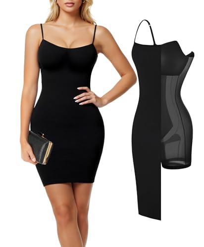 popilush summer dresses for women 2025 - club dress cocktail shapewear mini dress spaghetti straps dinner date night bodycon black