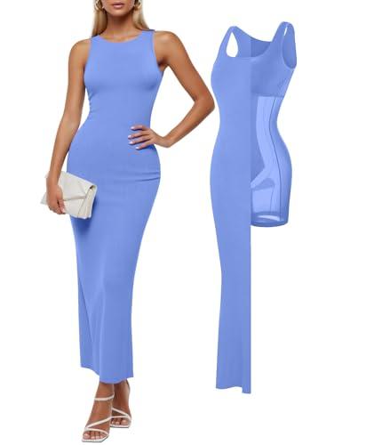 popilush tank dress for women - long sleeveless maxi dress with zipper - formal wedding guest dresses sky blue