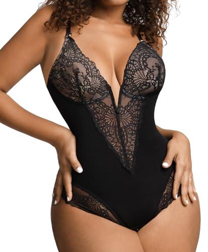 popilush tummy control shapewear lace bodysuit for women v neck low back sleeveless tank tops 3xl