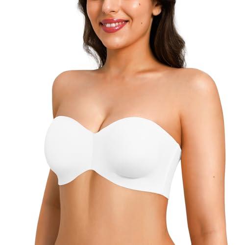 popilush white strapless bandeau bras for women large bust support push up bralettes minimizer unlined underwire tube top