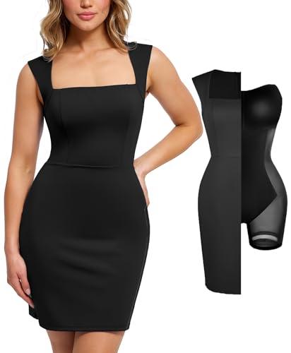 popilush work dresses for women 2025 shapewear mini dress sleeveless summer business casual outfits formal dress office black