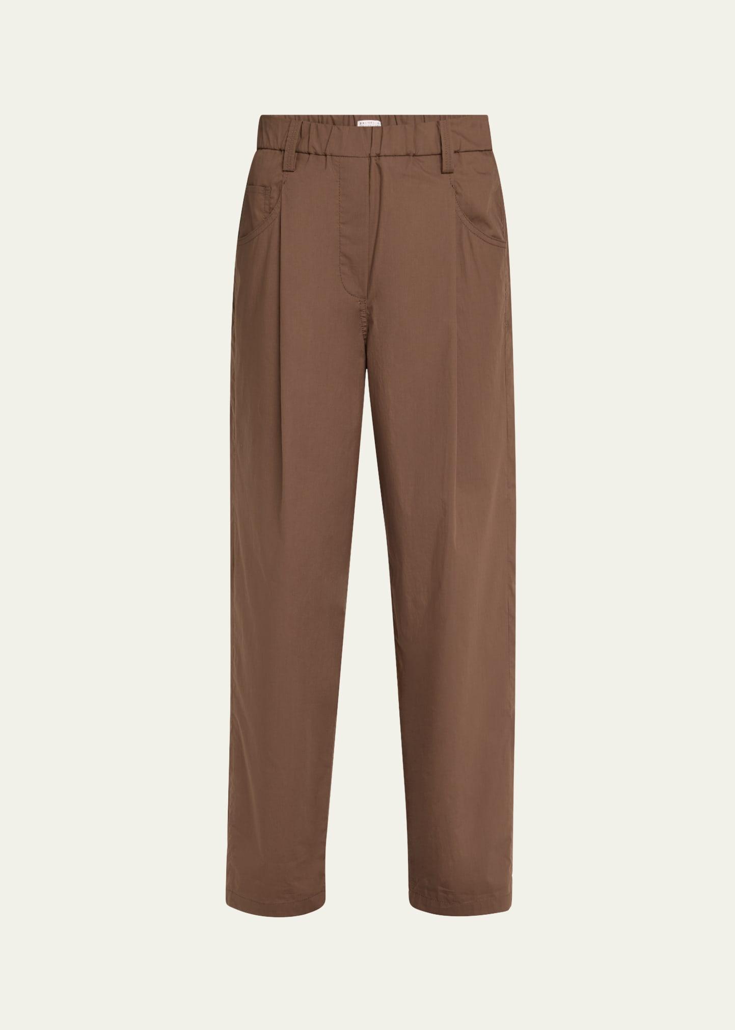 poplin baggy straight-leg crop pull-on pants