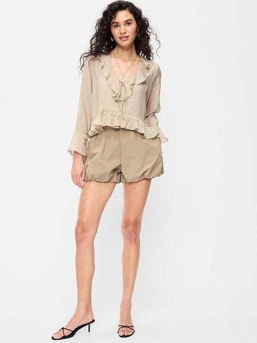 poplin bubble hem shorts