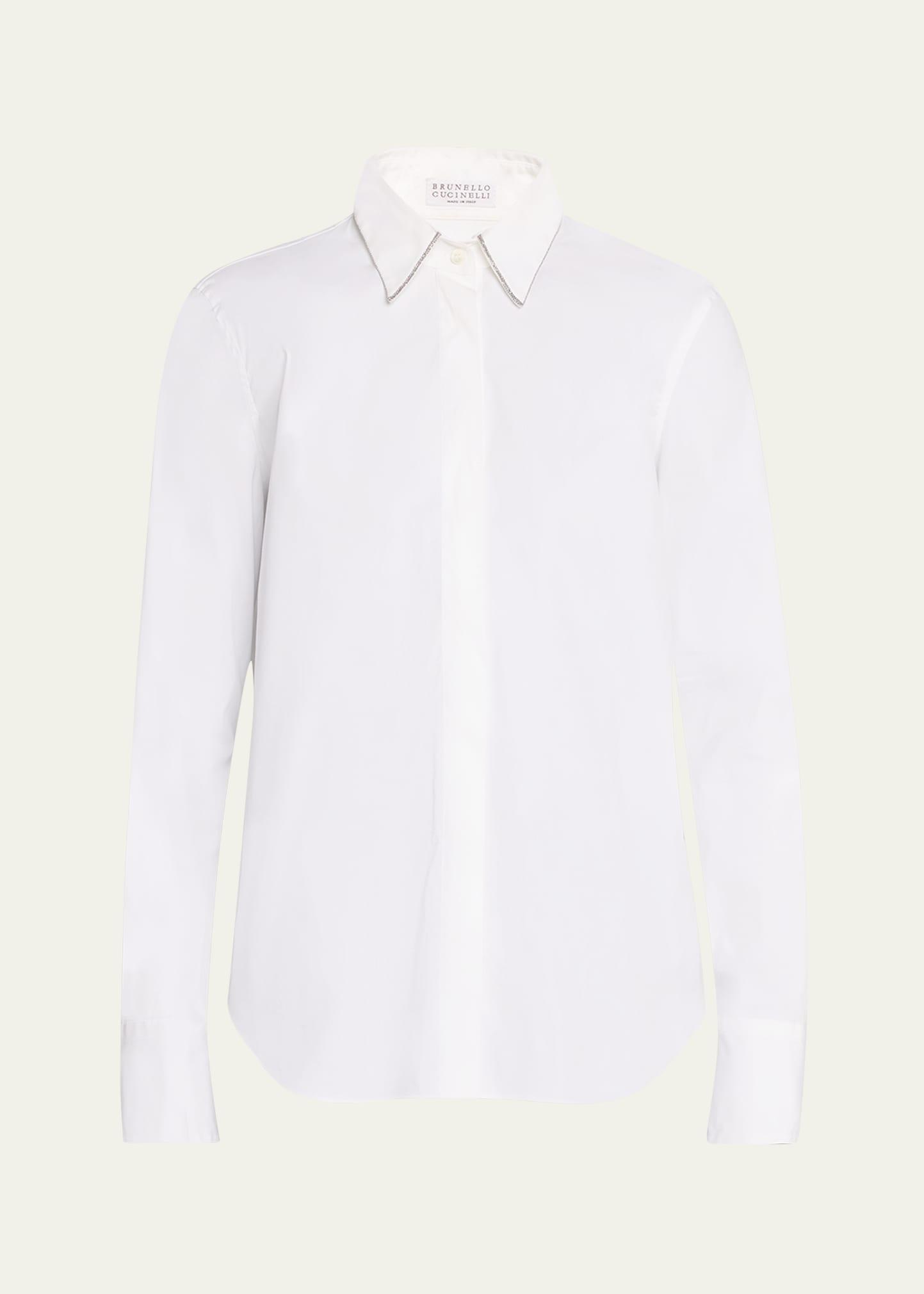 poplin button-front shirt with monili collar