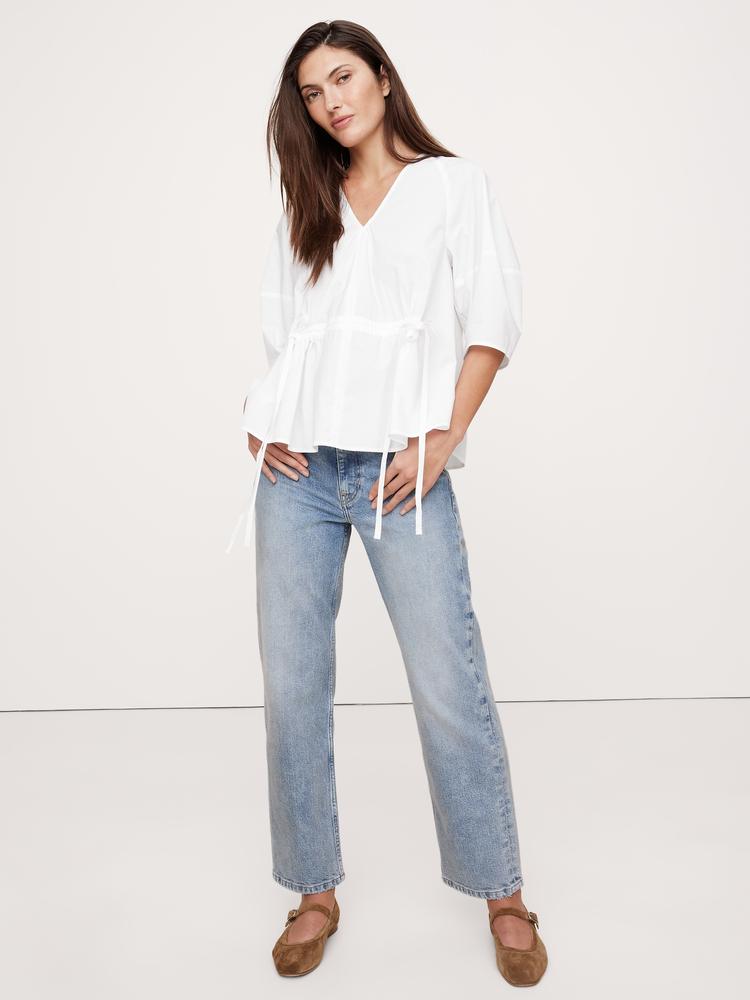 poplin cinch-waist top