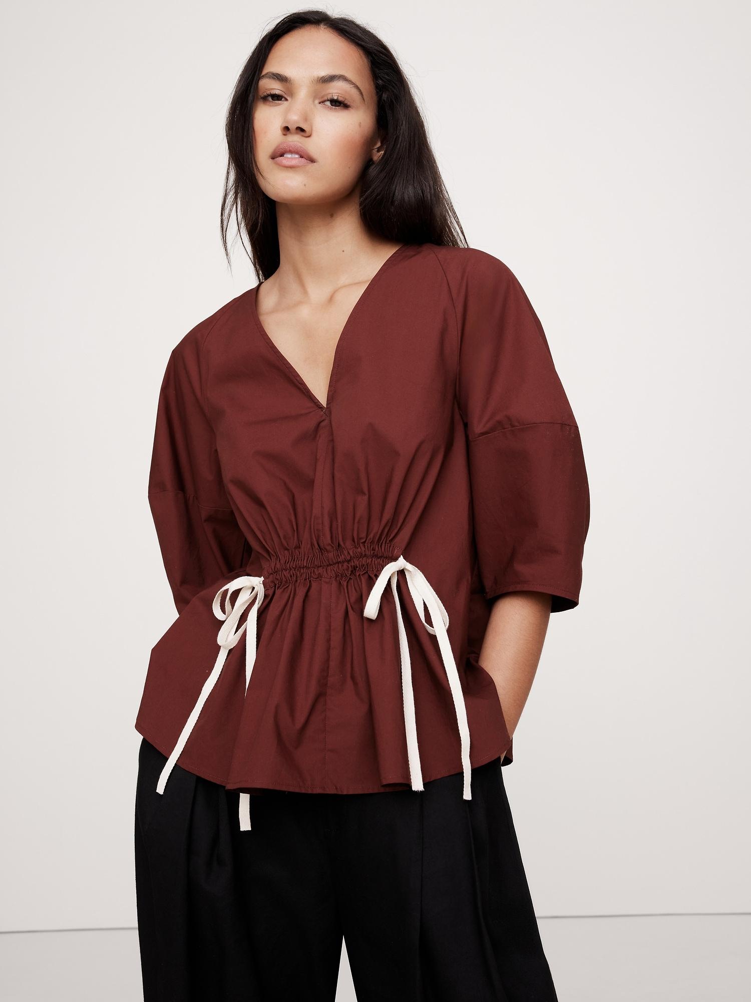 poplin cinch-waist top
