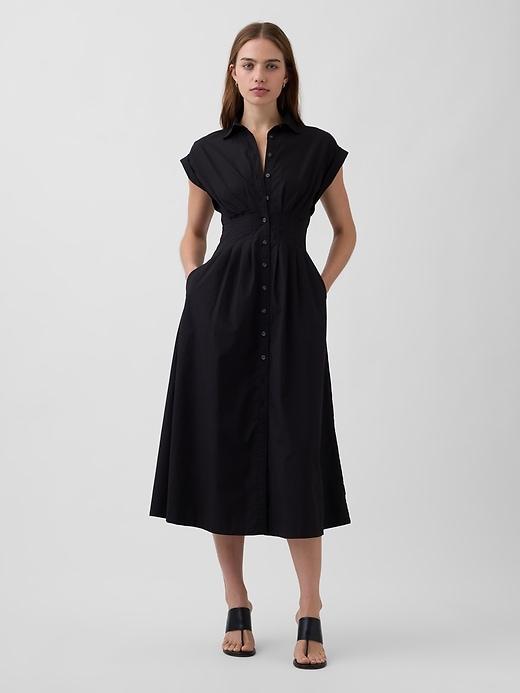 poplin cinched midi shirtdress