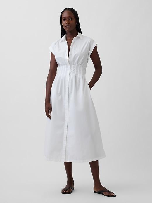 poplin cinched midi shirtdress