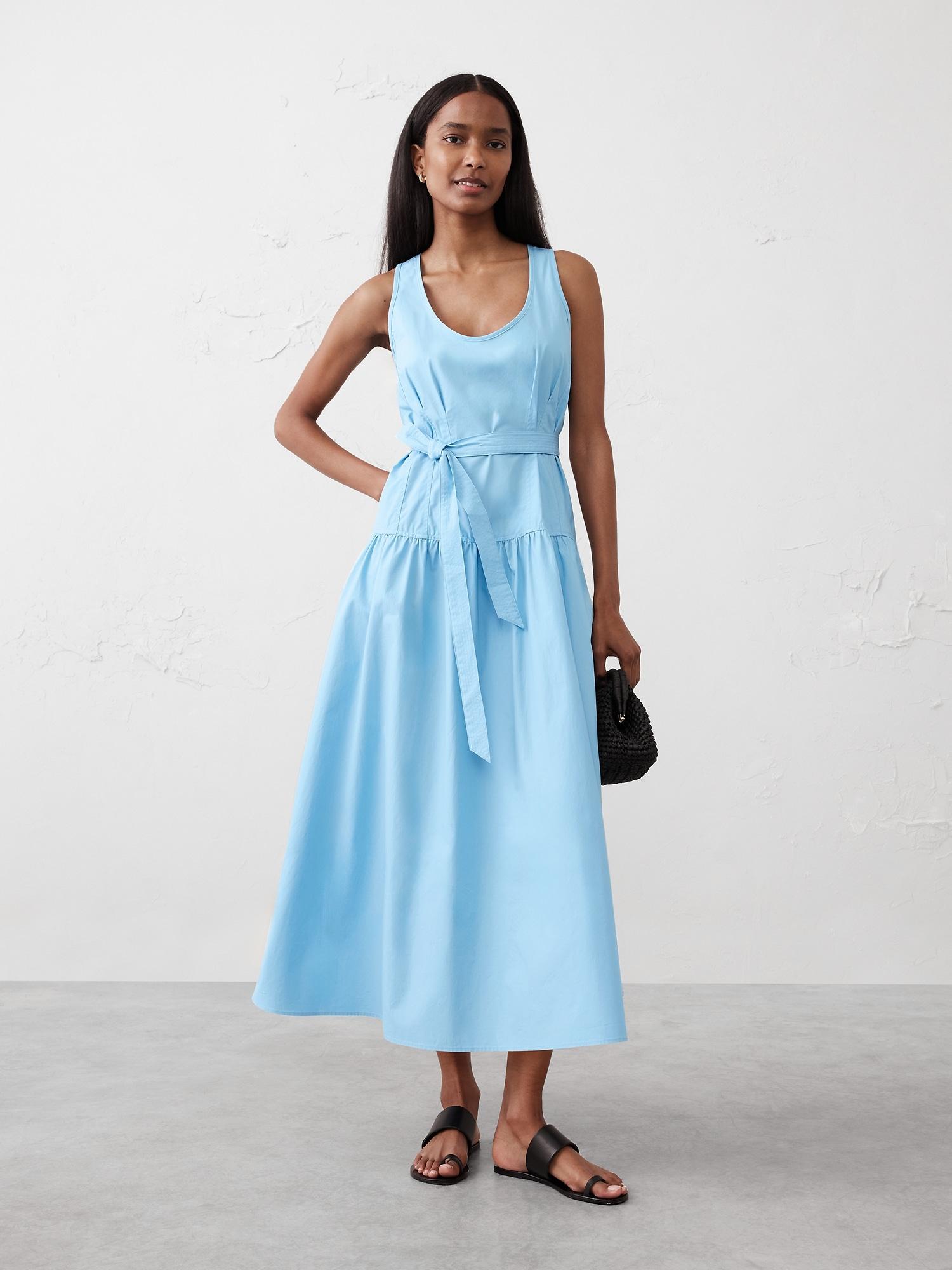 poplin corset waist midi dress