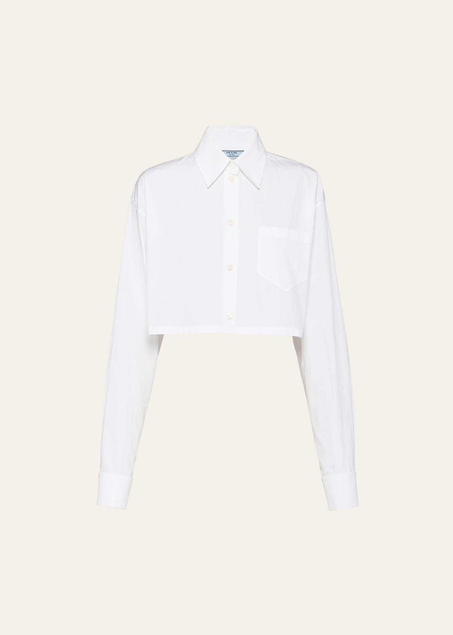 poplin cropped blouse with enameled cufflinks