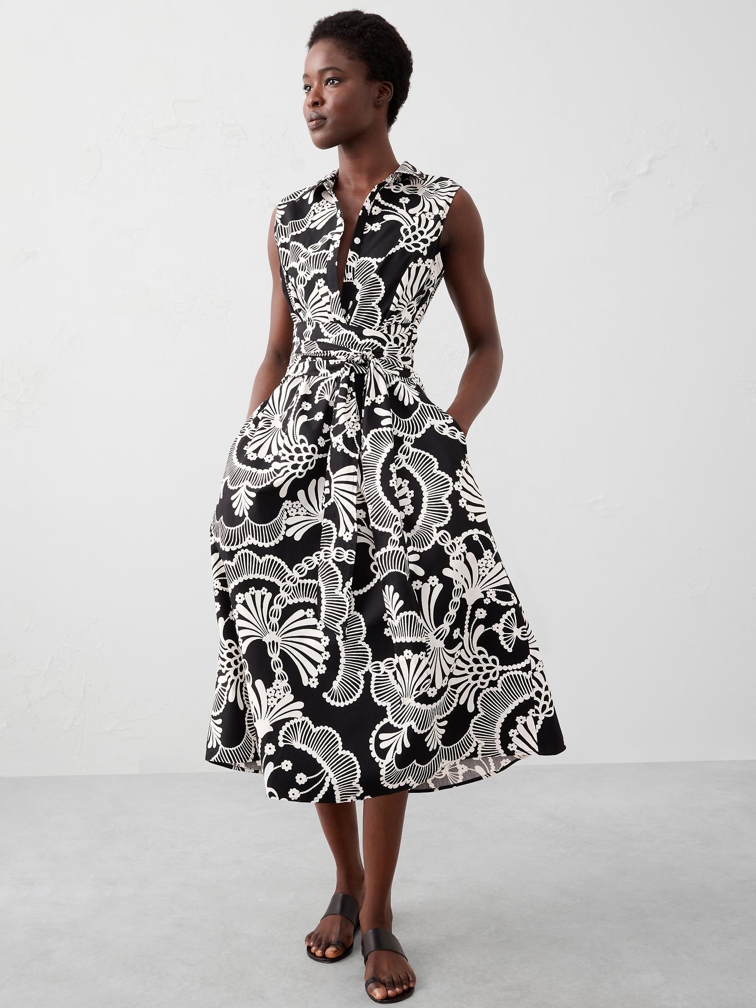 poplin cross-waist midi dress