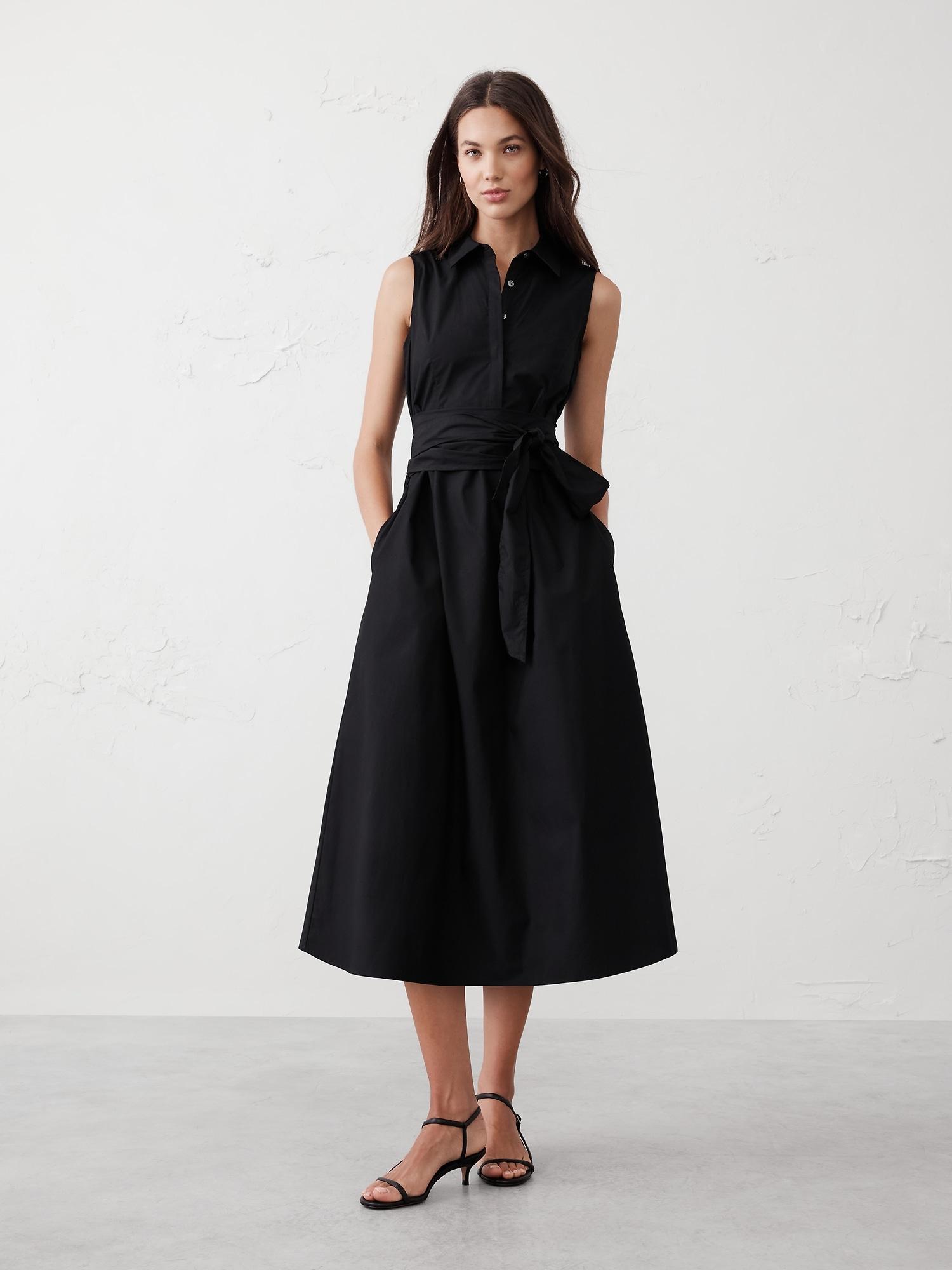 poplin cross-waist midi dress