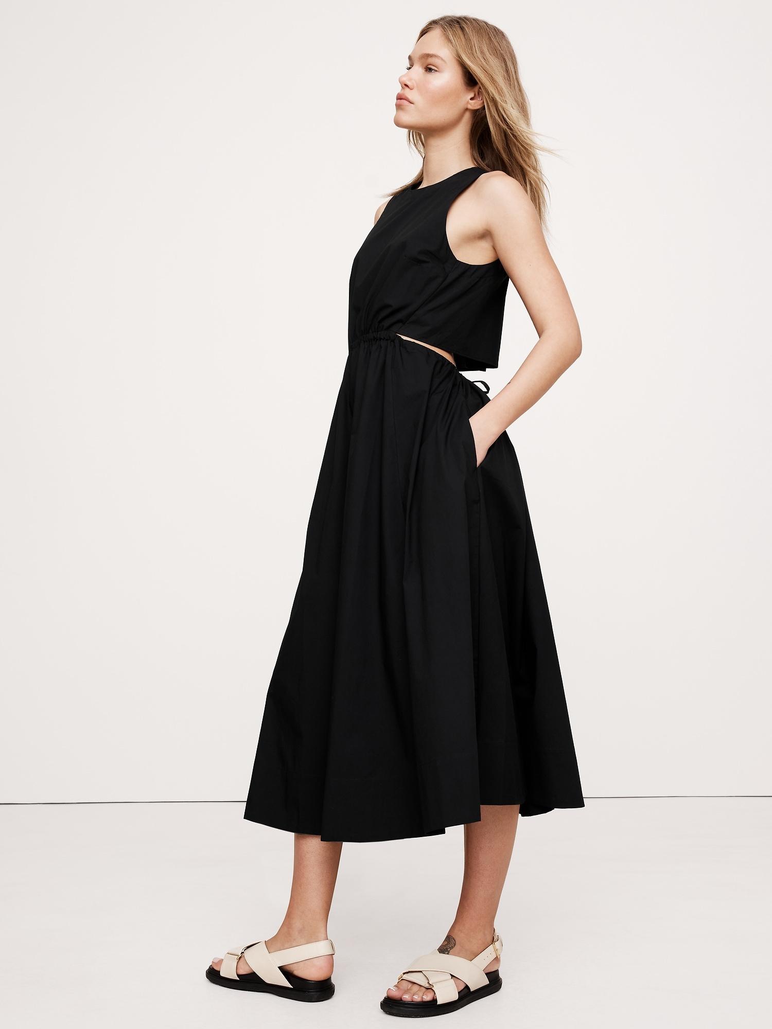 poplin cut-out midi dress