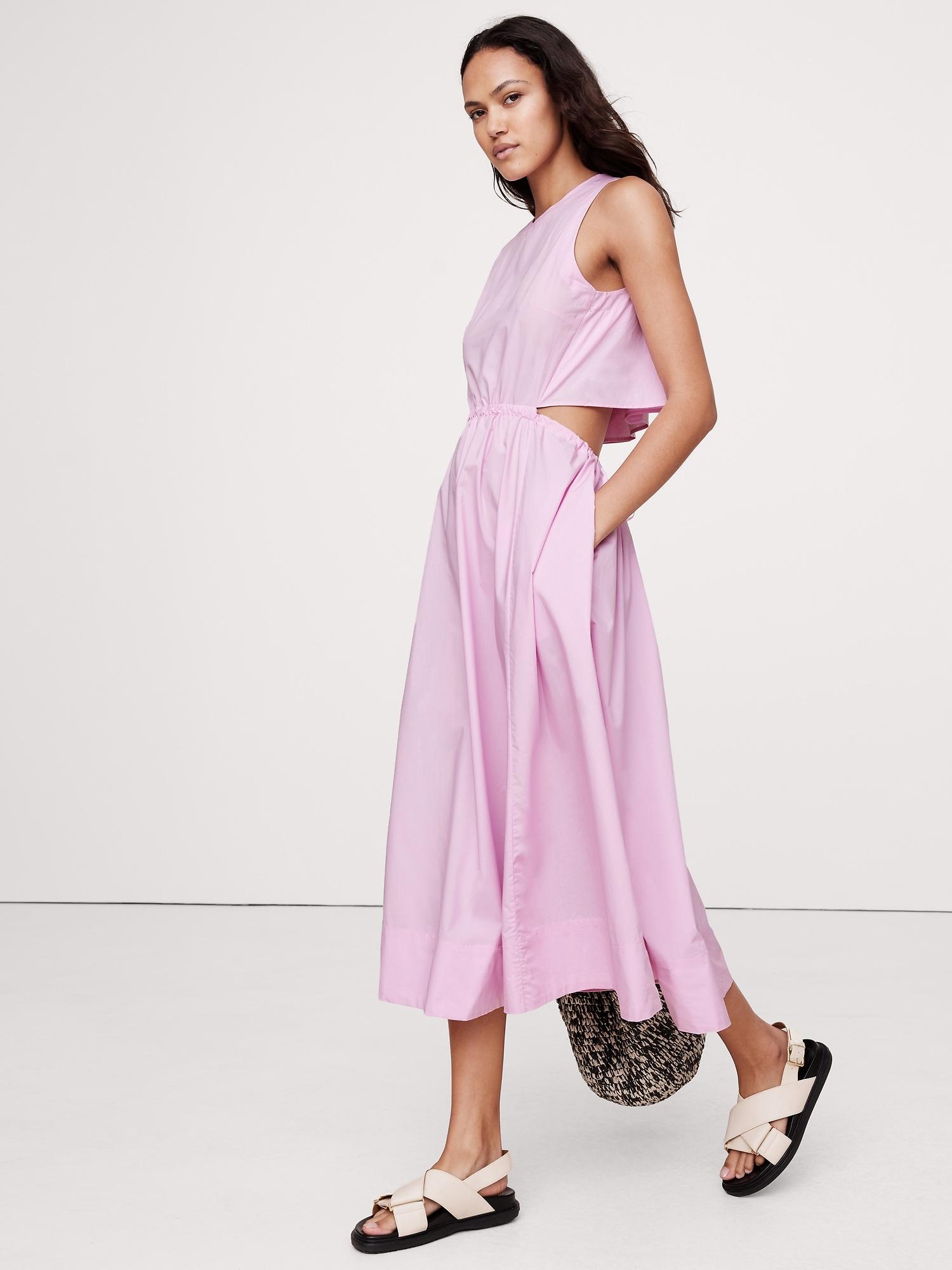 poplin cut-out midi dress